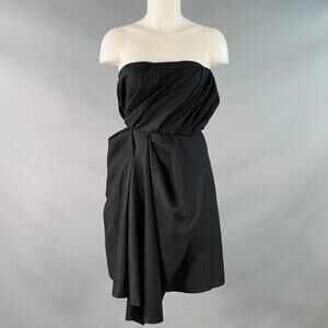 ACNE Size 0 Black Wool Blend Ruched Strapless Knee Length Dress